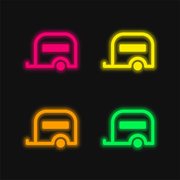 Big Caravan quatro cores brilhante ícone de vetor de néon - Vetor, Imagem