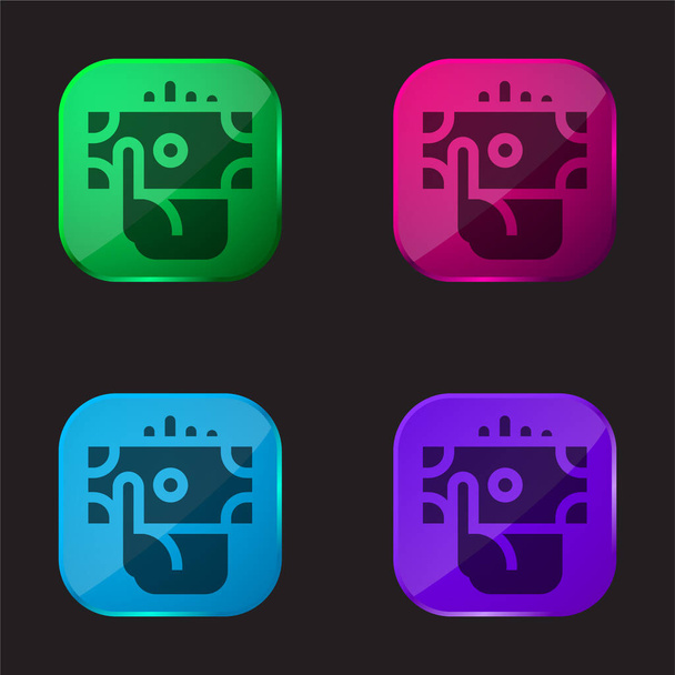 Billete icono de botón de cristal de cuatro colores - Vector, imagen