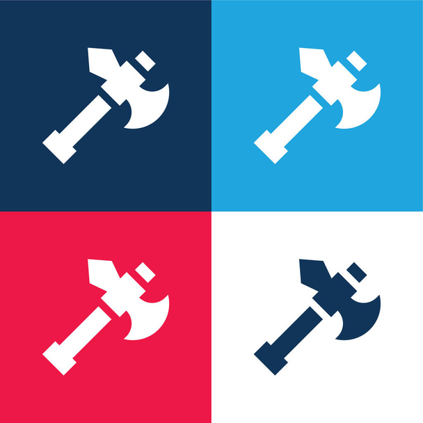 Axe blue and red four color minimal icon set - Vector, Image