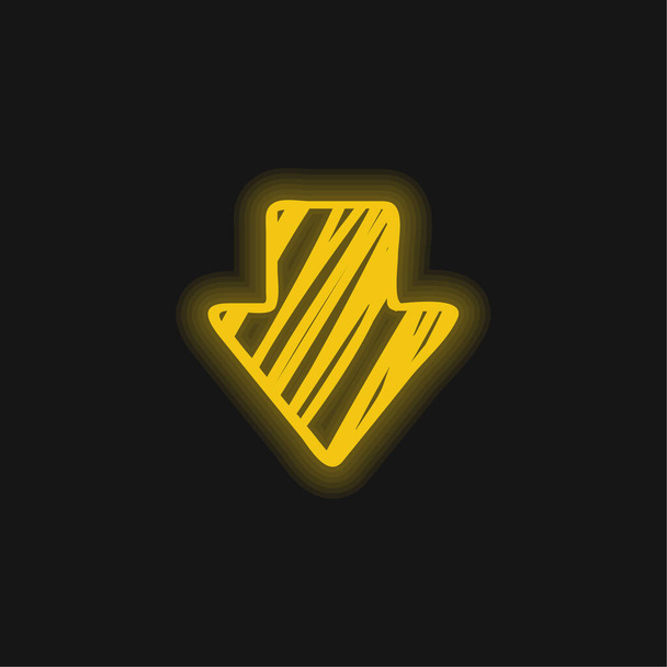 Nyíl lefelé vázolt Változatos sárga izzó neon ikon - Vektor, kép