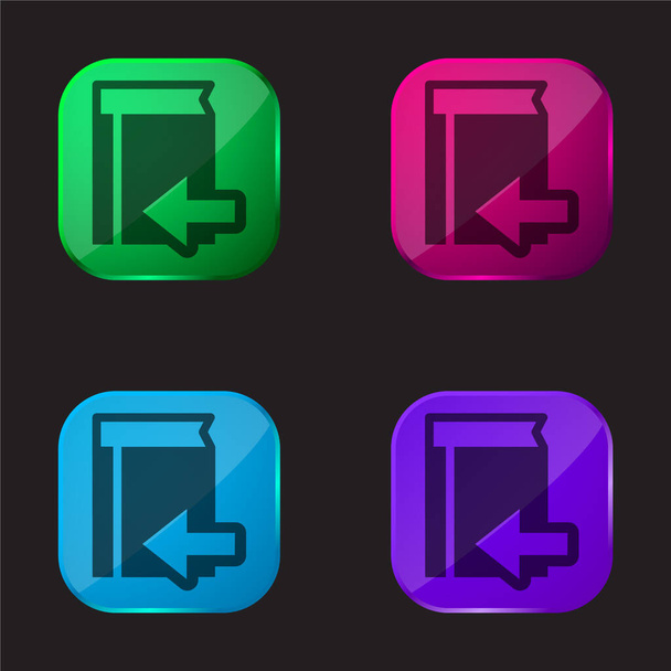 Botón de Libro Atrás Con Flecha Izquierda icono de botón de cristal de cuatro colores - Vector, Imagen