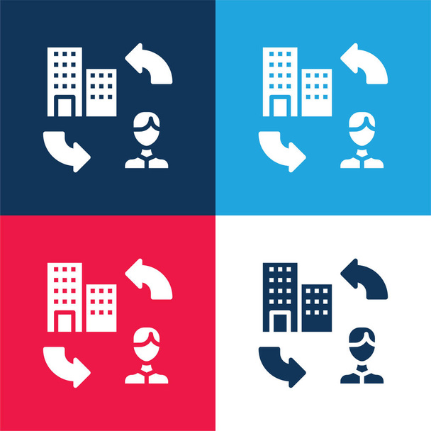 B2c blue and red four color minimal icon set - Vector, Image