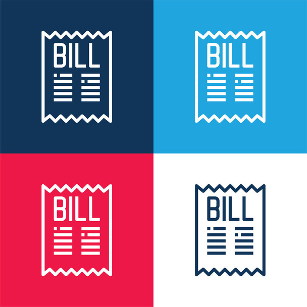 Bill μπλε και κόκκινο τεσσάρων χρωμάτων ελάχιστο σύνολο εικονιδίων - Διάνυσμα, εικόνα