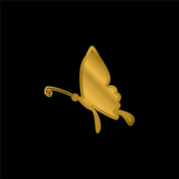 Forma nera della farfalla dalla vista laterale icona metallica placcata oro o vettore logo - Vettoriali, immagini