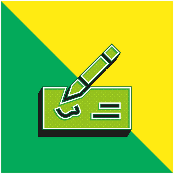 Bank Check Green and yellow modern 3d vector icon logo - Vector, Image