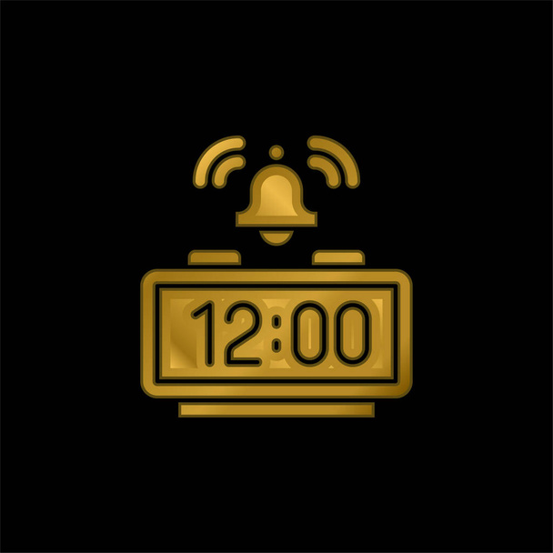 Alarm Saati altın kaplamalı metalik simge veya logo vektörü - Vektör, Görsel