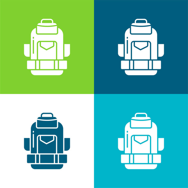 Mochila plana de cuatro colores mínimo icono conjunto - Vector, Imagen