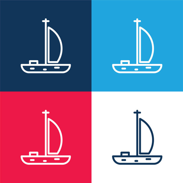 Barca blu e rosso quattro colori set icona minima - Vettoriali, immagini