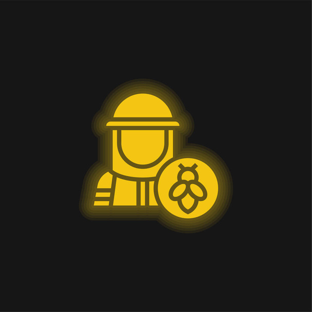 Желтый светящийся неоновый значок пчеловода - Вектор,изображение