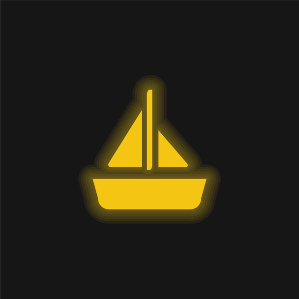 Barca con una vela giallo icona al neon incandescente - Vettoriali, immagini