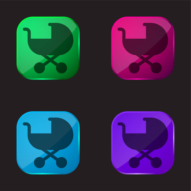 Baby Stroller cztery kolor szklany przycisk ikona - Wektor, obraz