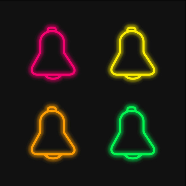Bell Outline Interface Symbool vier kleuren gloeiende neon vector icoon - Vector, afbeelding