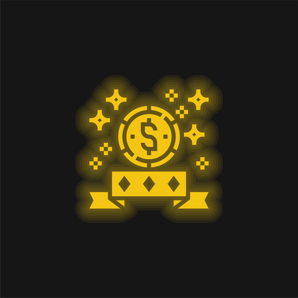 Бонусный жёлтый светящийся неоновый значок - Вектор,изображение