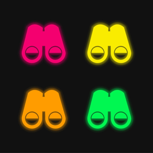 Prismáticos de cuatro colores brillante icono de vectores de neón - Vector, imagen