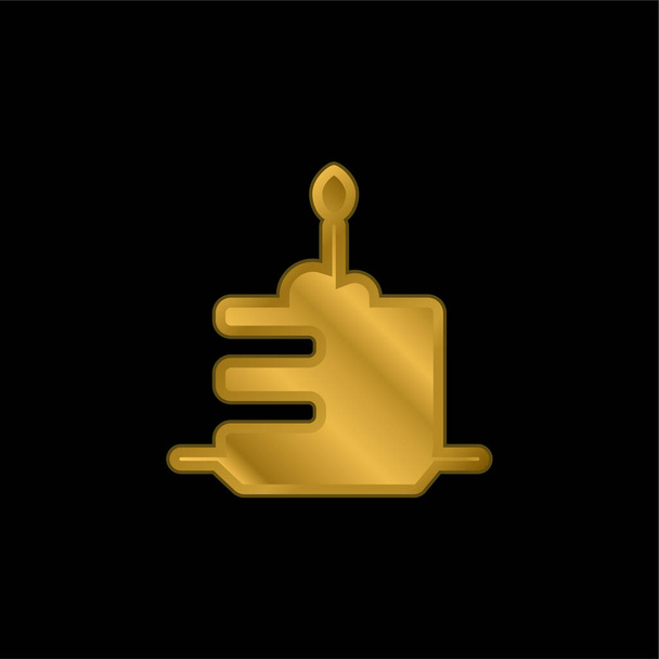 Bolo de aniversário banhado a ouro ícone metálico ou vetor logotipo - Vetor, Imagem