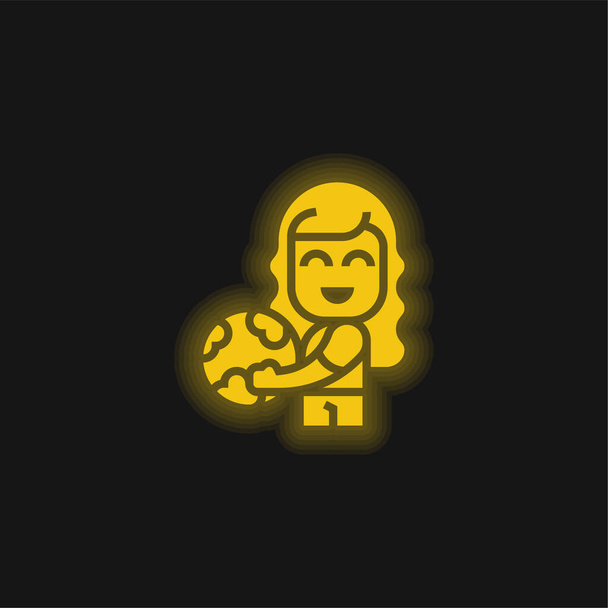 ビーチボール黄色の輝くネオンアイコン - ベクター画像