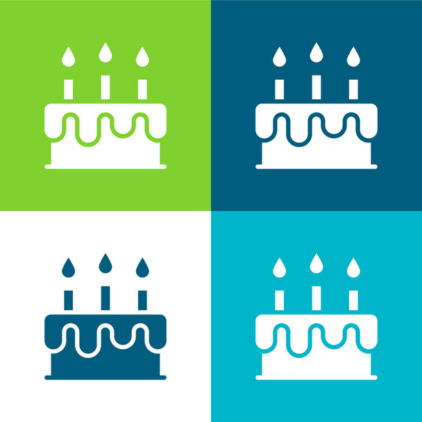 Tarta de cumpleaños plana de cuatro colores mínimo icono conjunto - Vector, imagen