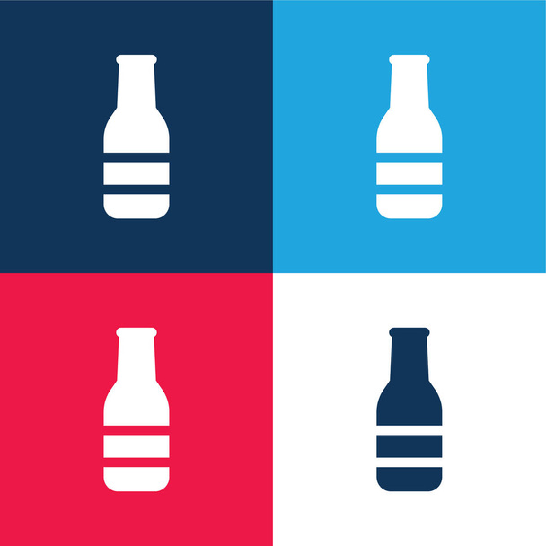 Butelka piwa niebieski i czerwony zestaw czterech kolorów minimalny zestaw ikon - Wektor, obraz