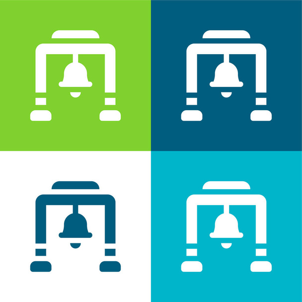 Campanario plano de cuatro colores mínimo icono conjunto - Vector, Imagen