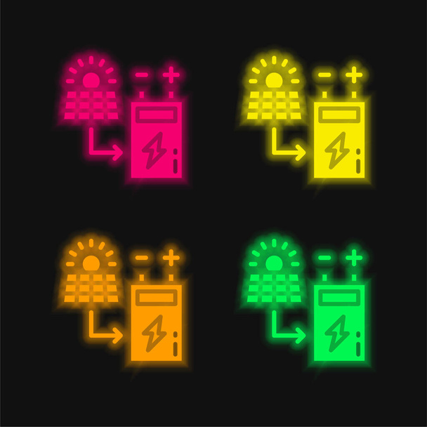 Batteria quattro colori luminosi icona vettoriale al neon - Vettoriali, immagini