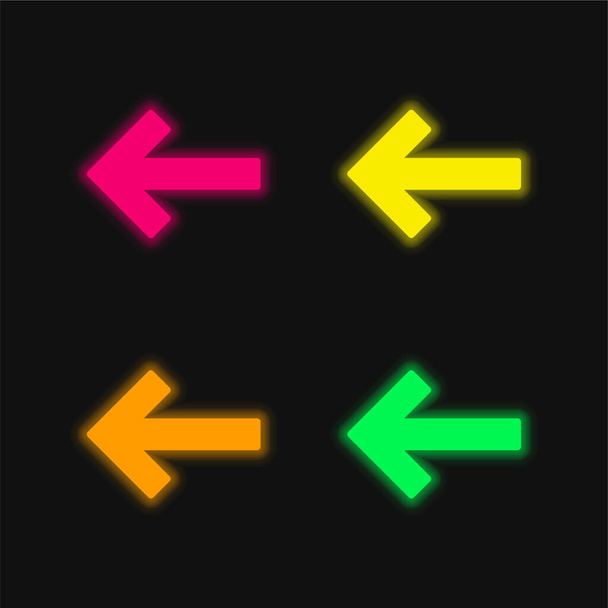 Vissza Bal nyíl négy szín izzó neon vektor ikon - Vektor, kép