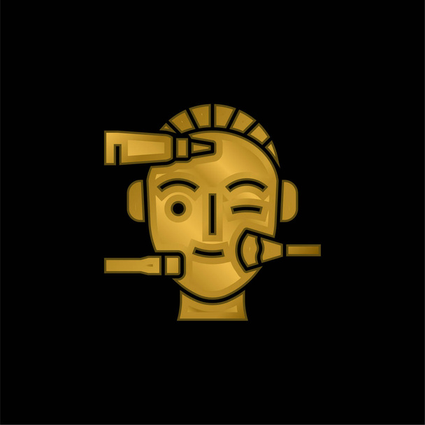Tratamento de beleza banhado a ouro ícone metálico ou vetor logotipo - Vetor, Imagem