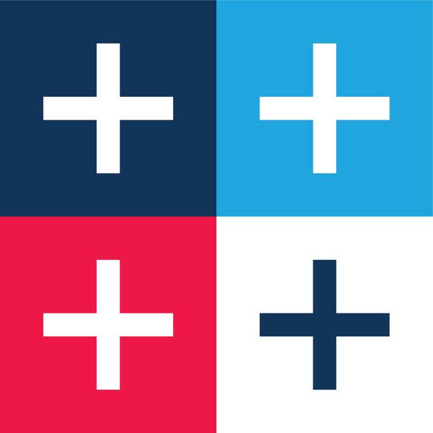 Voeg blauw en rood vier kleuren minimaal icoon set toe - Vector, afbeelding