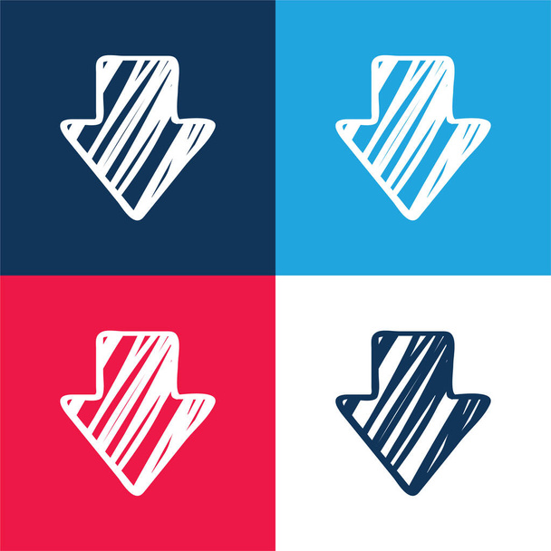 Pfeil nach unten Skizzierte Variante blau und rot Vier-Farben-Minimalsymbolsatz - Vektor, Bild