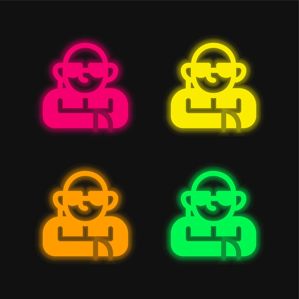 Bodyguard four color glowing neon vector icon - Vector, Image