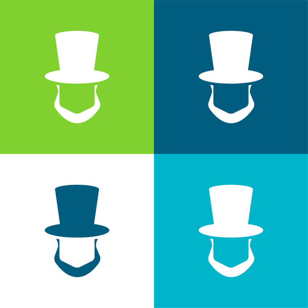 Abraham Lincoln καπέλο και γενειάδα διαμορφώνει επίπεδη τεσσάρων χρωμάτων ελάχιστο σύνολο εικονιδίων - Διάνυσμα, εικόνα