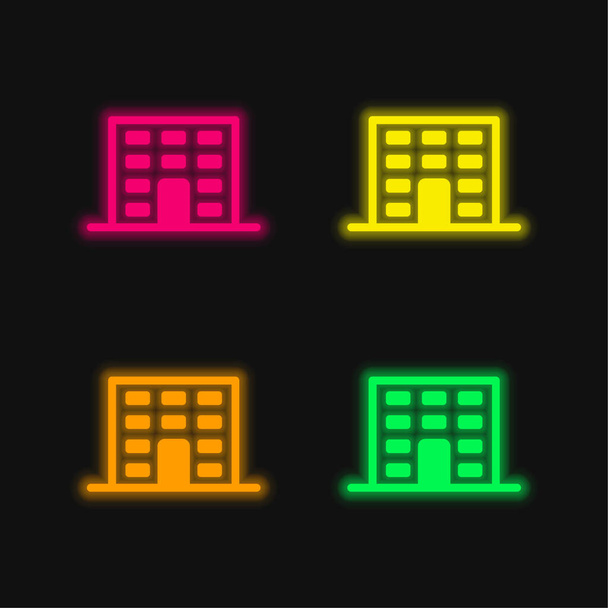Aparments Building four color glowing neon vector icon - Vector, Image