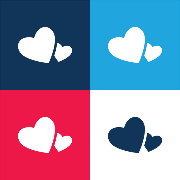 Big And Small Hearts blue and red four color minimal icon set - Vector, Image