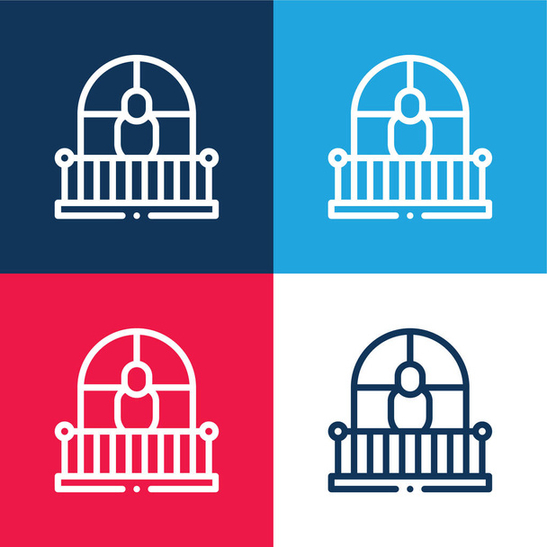 Balcony blue and red four color minimal icon set - Vector, Image
