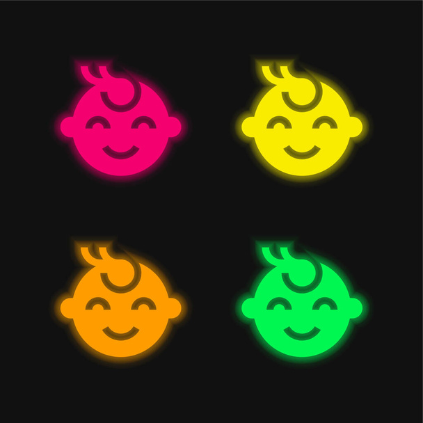 Baby Boy négy színű izzó neon vektor ikon - Vektor, kép