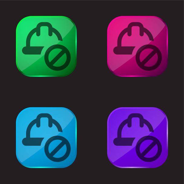 Banned four color glass button icon - Vector, Image