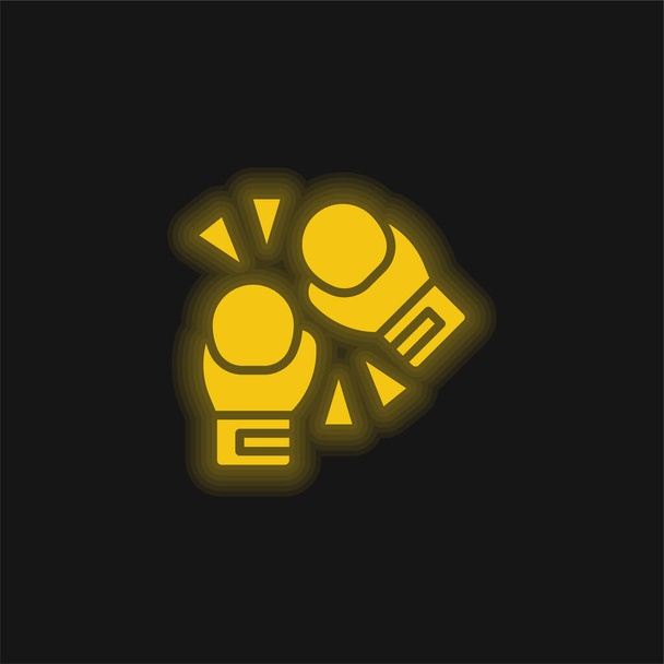 Boxing Gloves yellow glowing neon icon - Vector, Image