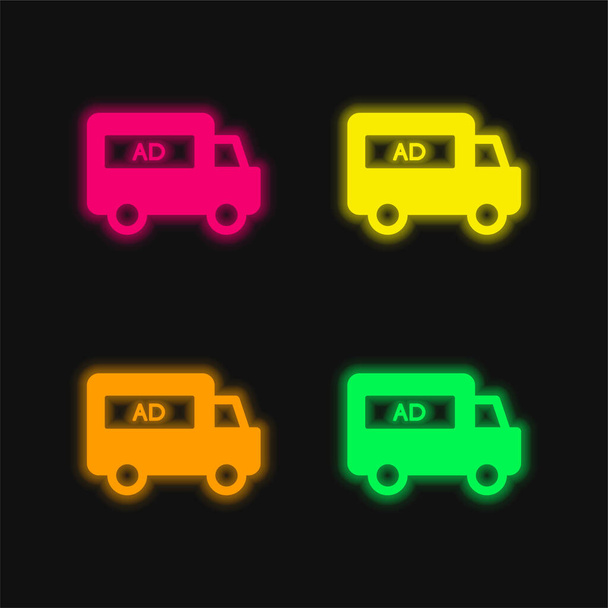 AD Van vier kleuren gloeiende neon vector icoon - Vector, afbeelding