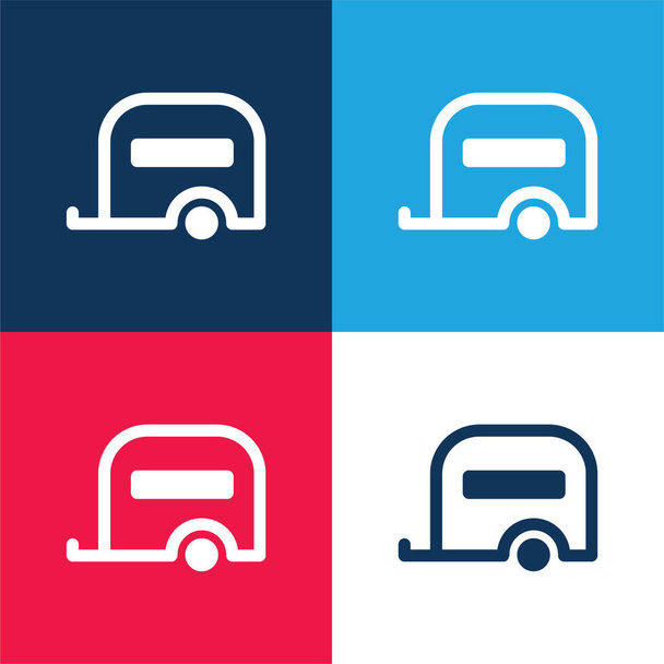 Gran caravana azul y rojo de cuatro colores mínimo icono conjunto - Vector, Imagen