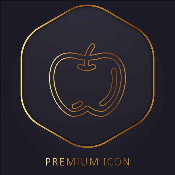 Esquema de fruta dibujada a mano de Apple logotipo o icono premium de línea dorada - Vector, imagen