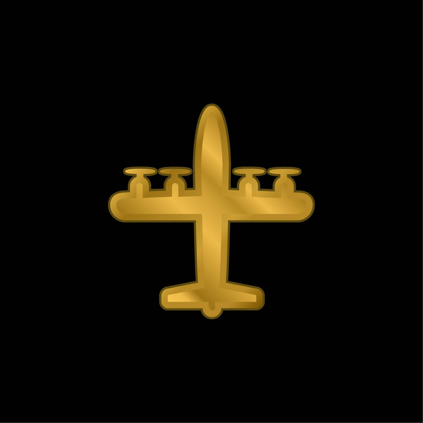 Aereo con quattro eliche placcato oro icona metallica o logo vettore - Vettoriali, immagini