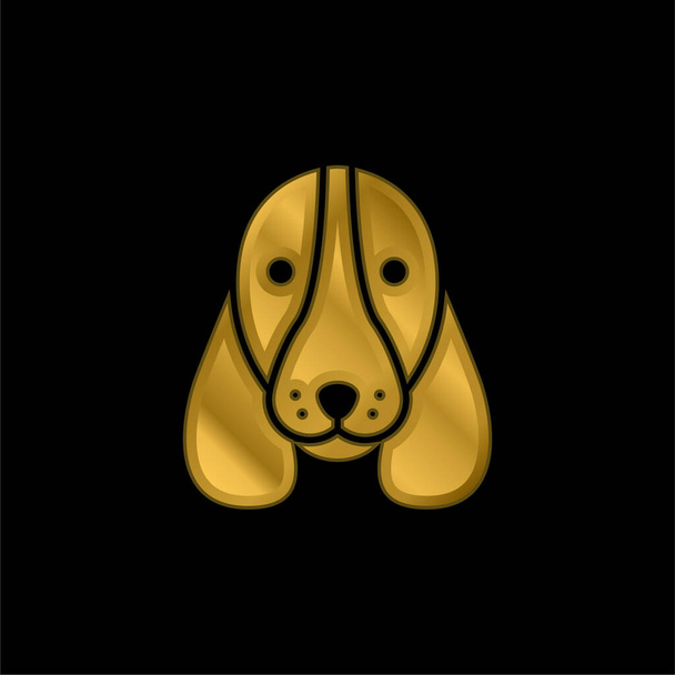 Basset Hound Dog Head chapado en oro icono metálico o logo vector - Vector, imagen