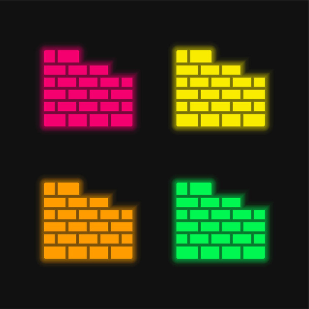 Brick Wall vier kleur gloeiende neon vector pictogram - Vector, afbeelding