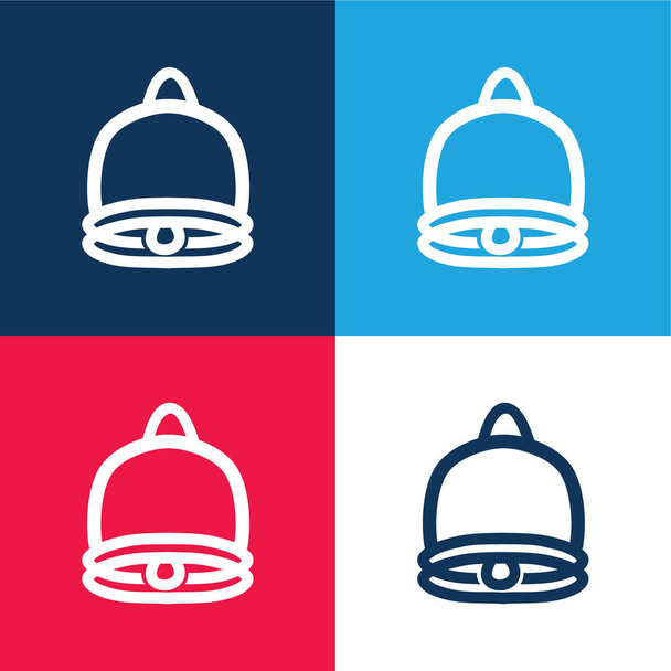 Symbole d'interface dessiné à la main Bell bleu et rouge ensemble d'icônes minimales de quatre couleurs - Vecteur, image