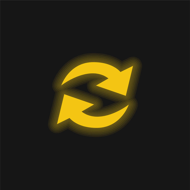 Aktualizovat šipky Pár v kruhu žluté zářící neonové ikony - Vektor, obrázek