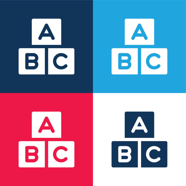 Alphabet blue and red four color minimal icon set - Vector, Image