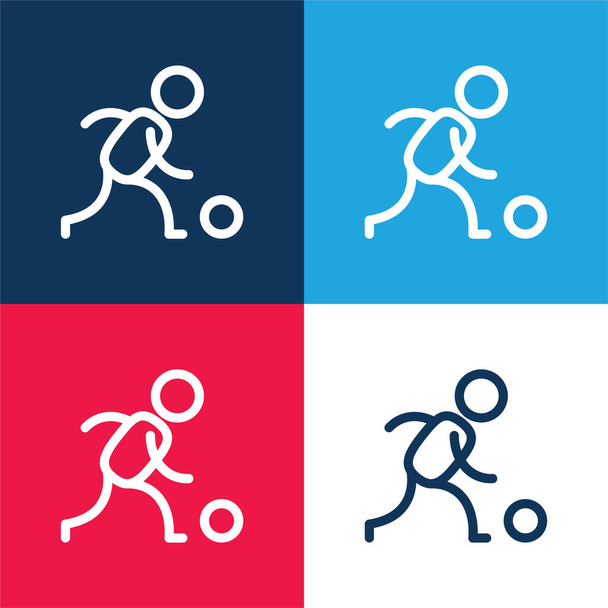 Bowler blue and red four color minimal icon set - Vector, Image