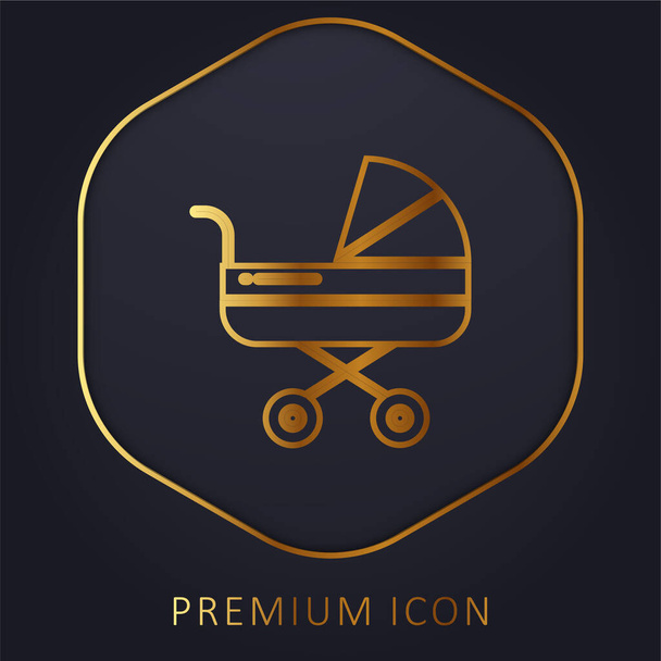 Baby Stroller línea de oro logotipo premium o icono - Vector, Imagen