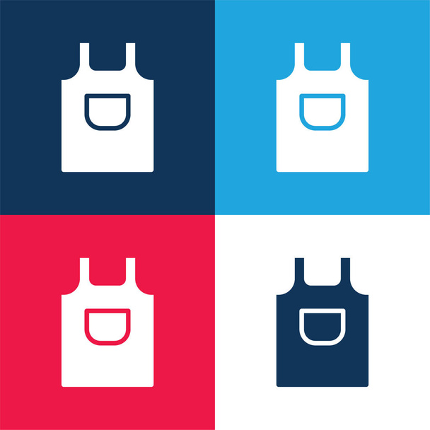Delantal azul y rojo de cuatro colores icono mínimo conjunto - Vector, Imagen