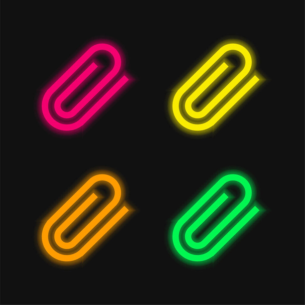 Attachez le symbole d'interface de paperclip rotatif quatre couleurs rougeoyantes icône vectorielle néon - Vecteur, image