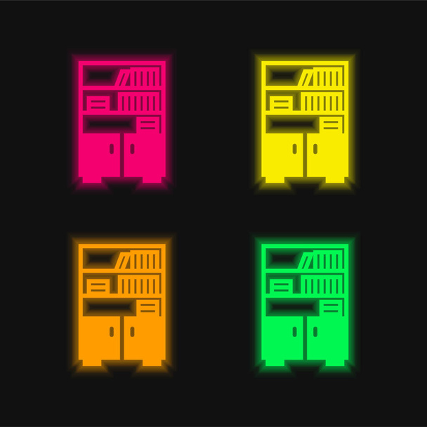 Estante de quatro cores brilhante ícone de vetor de néon - Vetor, Imagem